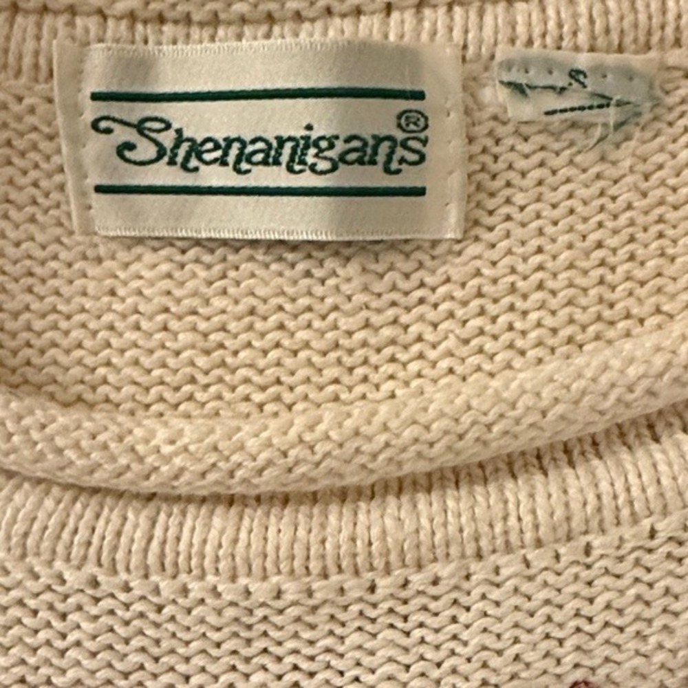 Shenanigans Sweater Womens Small Cream Floral Embroidered Ribbon Pearl Vintage - Picture 2 of 9